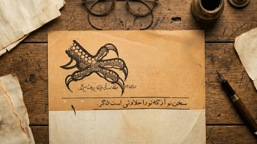 لوگوی مجله پنجه خروس با شعار سخن نو آر که نو را حلاوتی است دگر